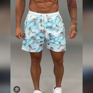 YoungLA Astronaut Print Light Blue Shorts
